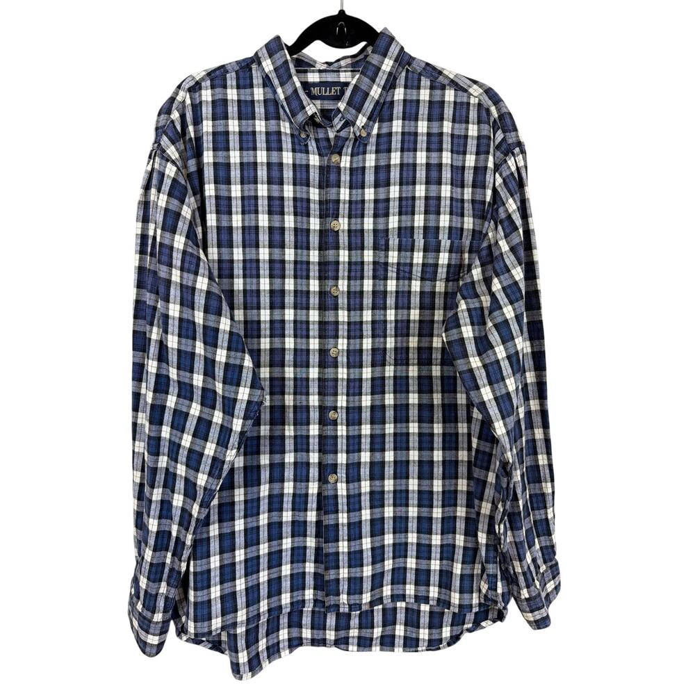 Mullet Bay Blue White Plaid Flannel High-Low Button Up Shirt XL